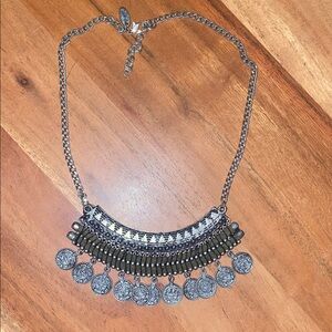 Chic Silver and Green Coin Necklace